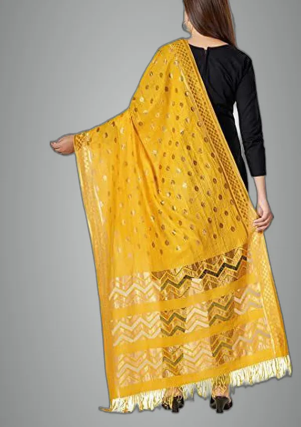 Yellow_Silk_Blend_Woven_Dupatta_For_Women