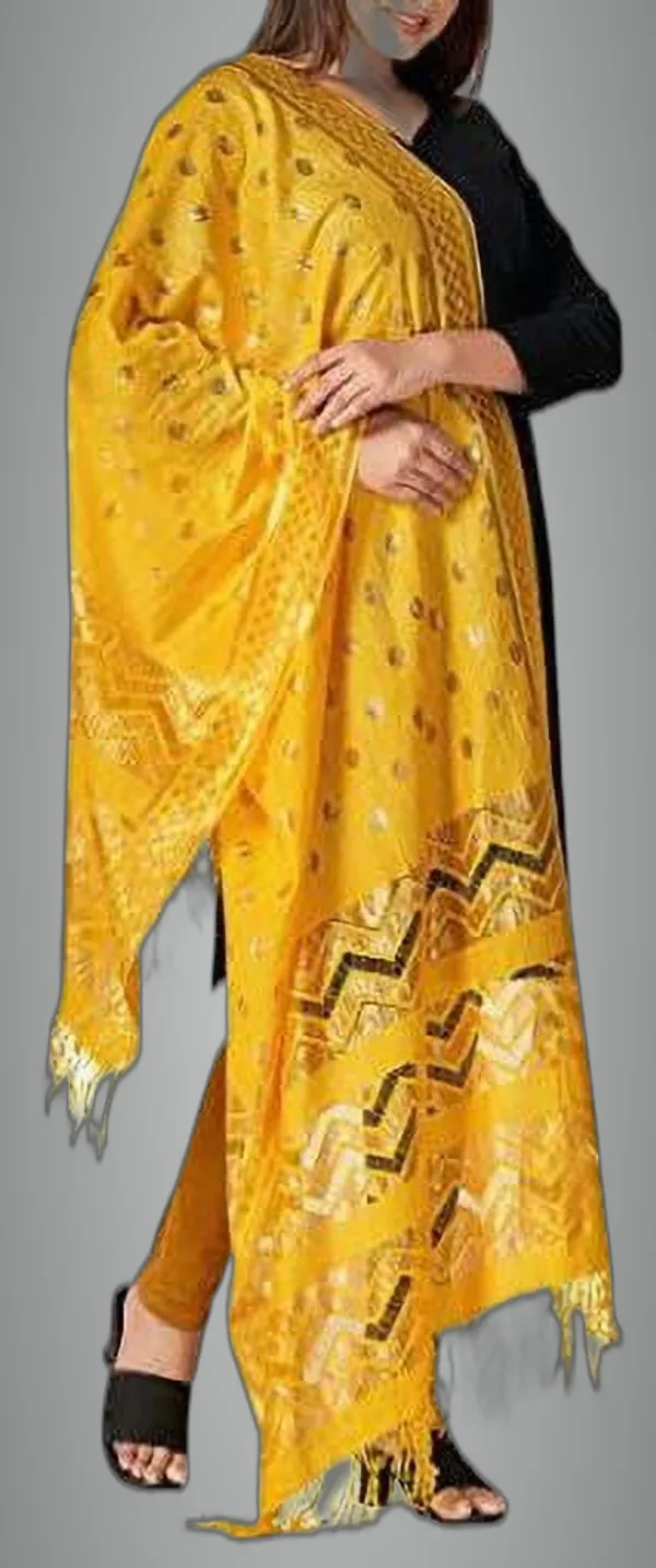 Yellow_Silk_Blend_Woven_Dupatta_For_Women