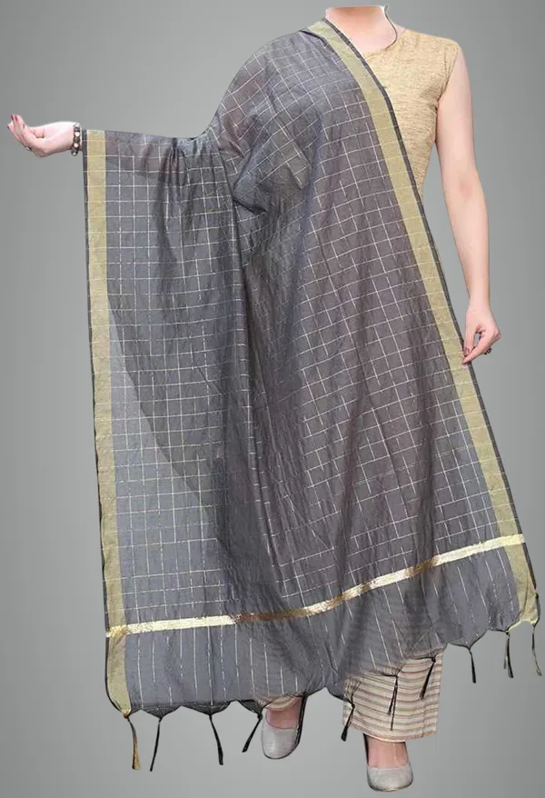 Grey_Silk_Blend_Checke_Dupatta_For_Women