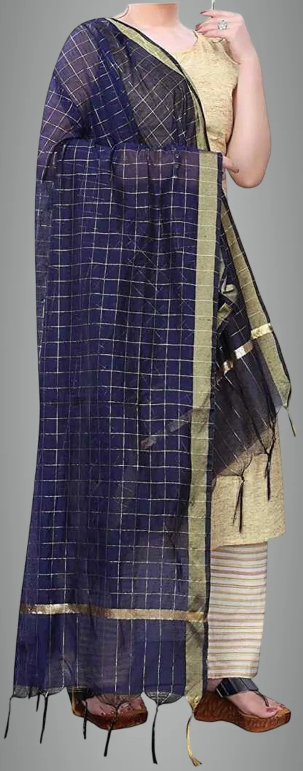 Navy_Blue_Silk_Blend_Checke_Dupatta_For_Women