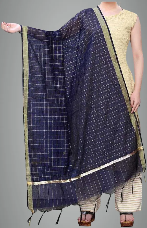 Navy_Blue_Silk_Blend_Checke_Dupatta_For_Women