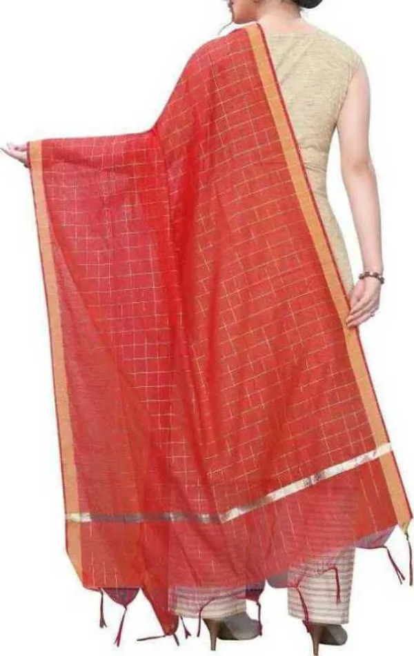 Red_Silk_Blend_Checked_Dupatta_For_Women