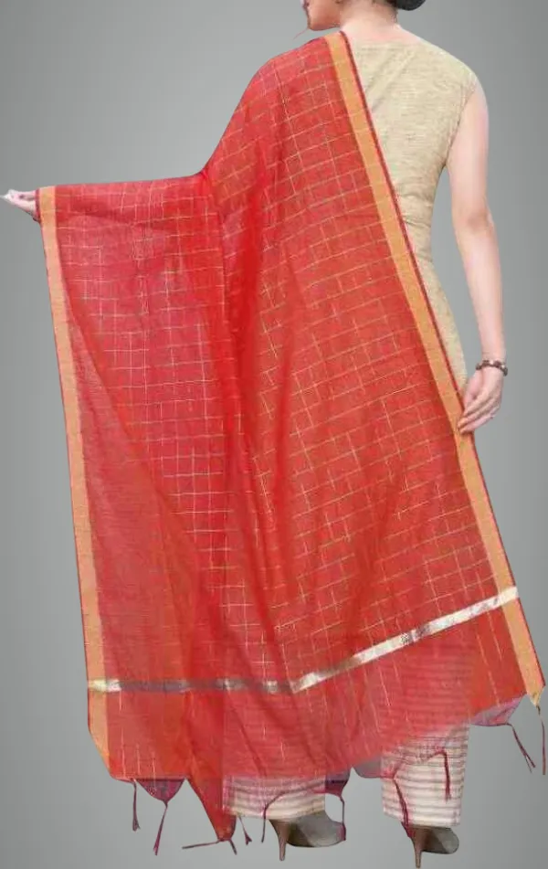 Red_Silk_Blend_Checked_Dupatta_For_Women