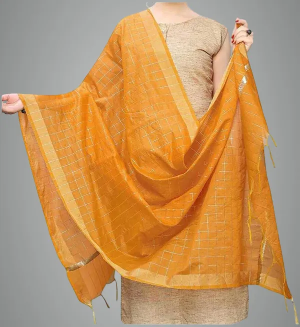 Yellow_Silk_Blend_Checke_Dupatta_For_Women
