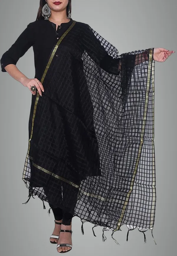 Black_Net_Checke_Dupatta_For_Women