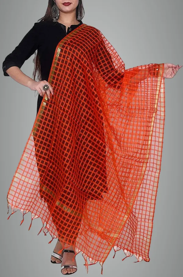 Red_Net_Checke_Dupatta_For_Women