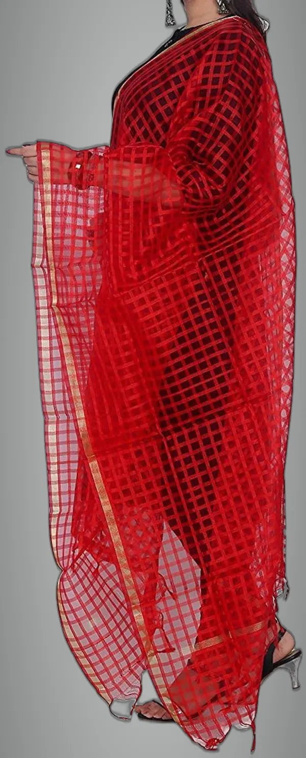 Red_Net_Checke_Dupatta_For_Women