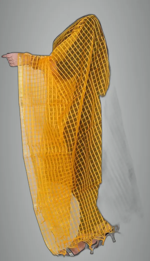 Yellow_Net_Checke_Dupatta_For_Women