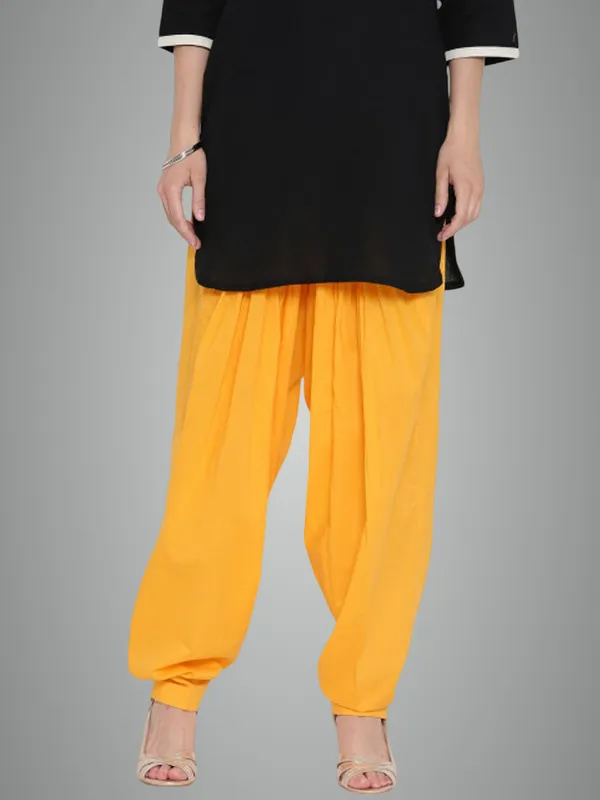Yellow_Cotton_Blend_Solid_Salwar_For_Women