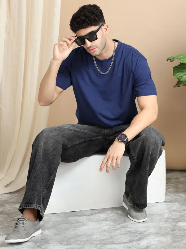 Dark_Blue_Cotton_Regular_Oversized_T-Shirt_For_Men