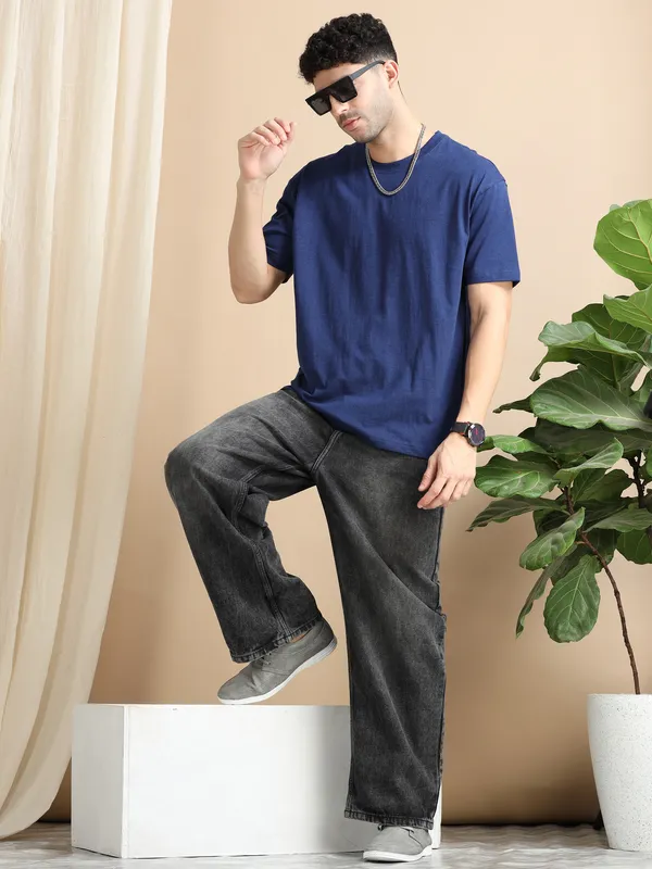 Dark_Blue_Cotton_Regular_Oversized_T-Shirt_For_Men