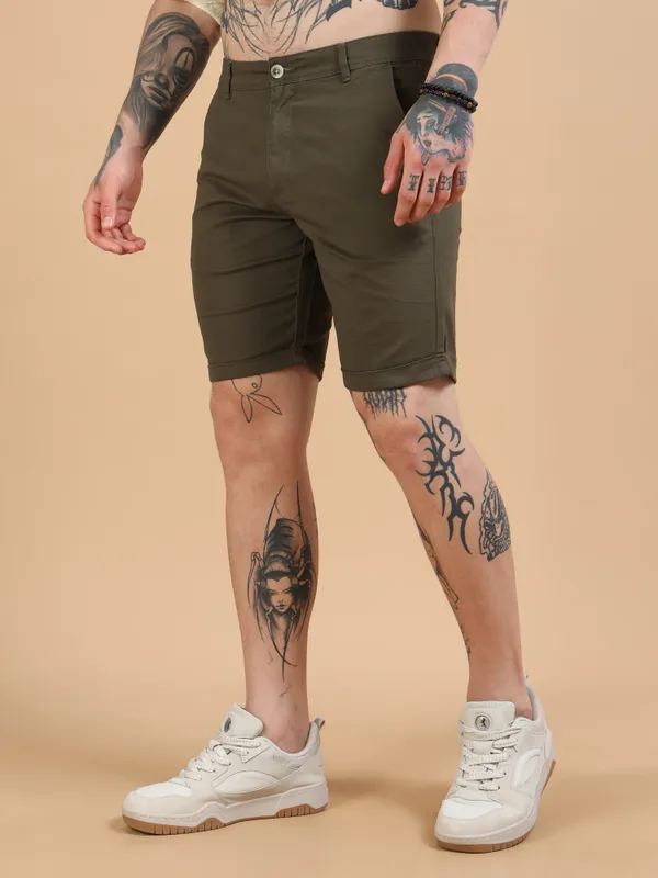 Olive_Green_Cotton_Solid_Chinos_Shorts_For_Men
