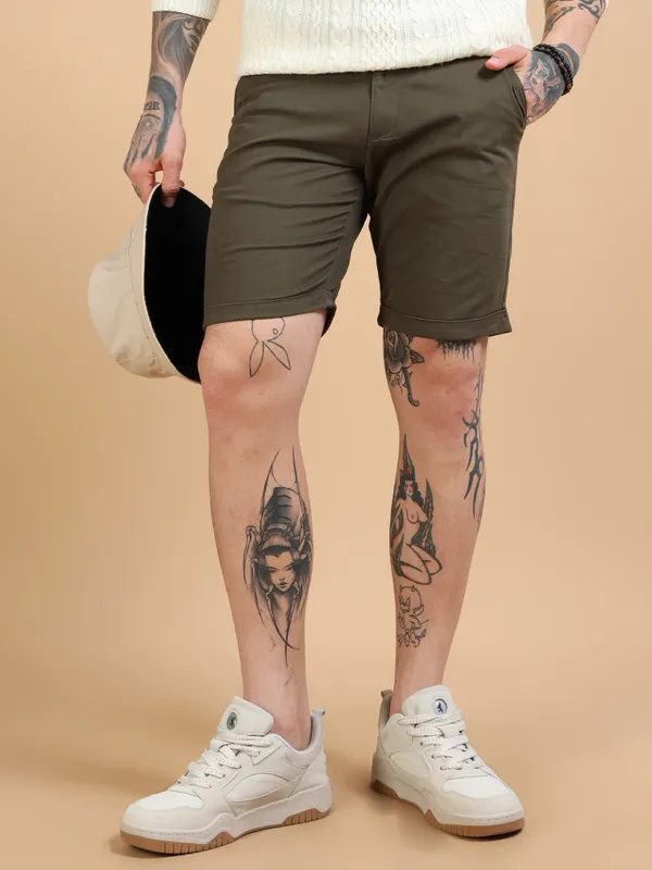 Olive_Green_Cotton_Solid_Chinos_Shorts_For_Men