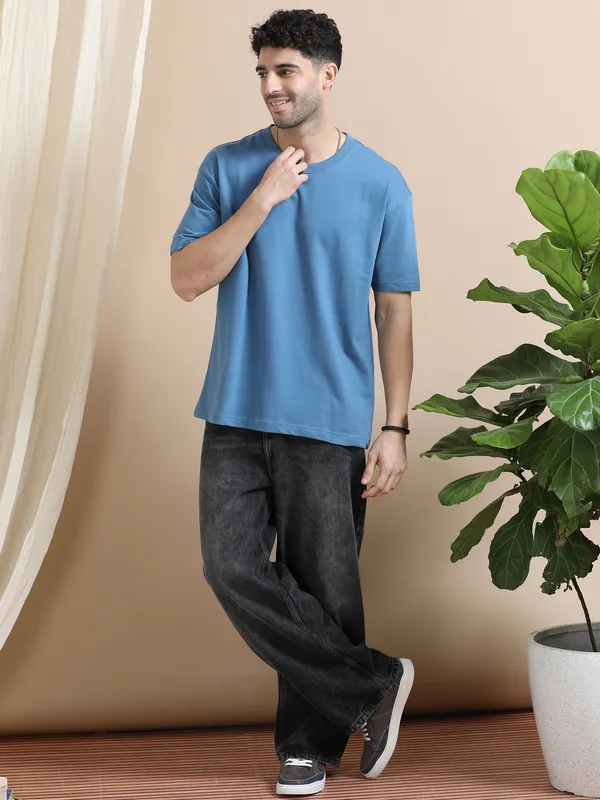 Blue_Cotton_Regular_Oversized_T-Shirt_For_Men