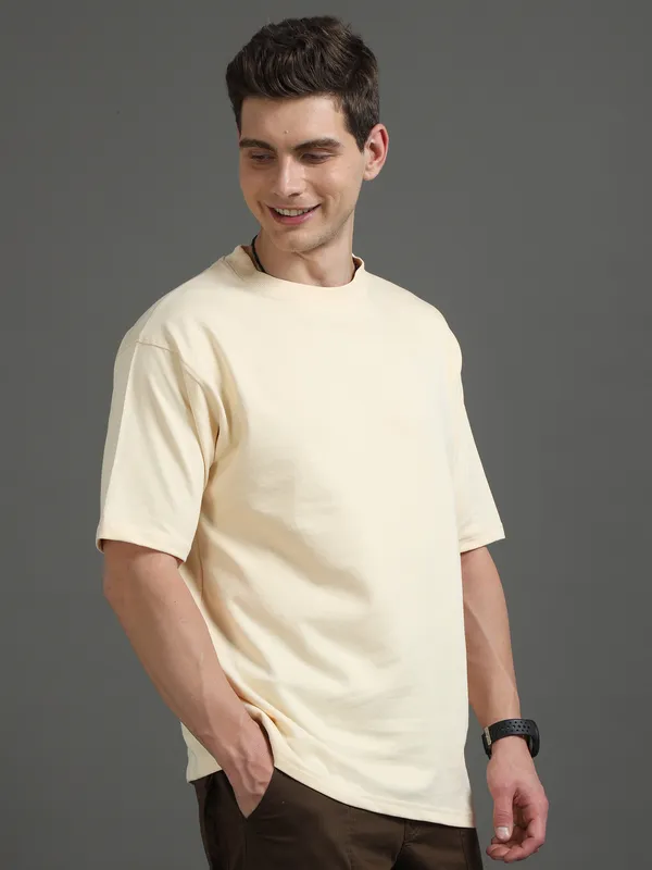 Beige_Cotton_Regular_Oversized_T-Shirt_For_Men