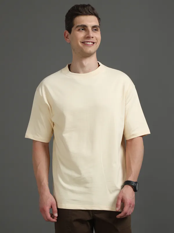 Beige_Cotton_Regular_Oversized_T-Shirt_For_Men