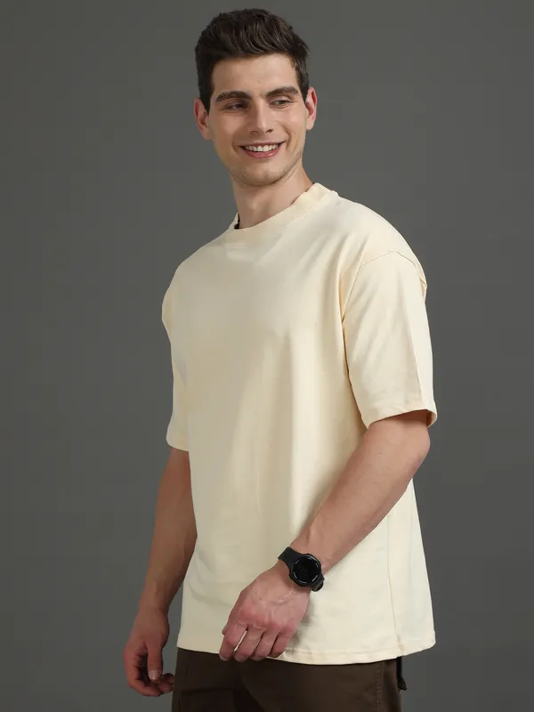 Beige_Cotton_Regular_Oversized_T-Shirt_For_Men