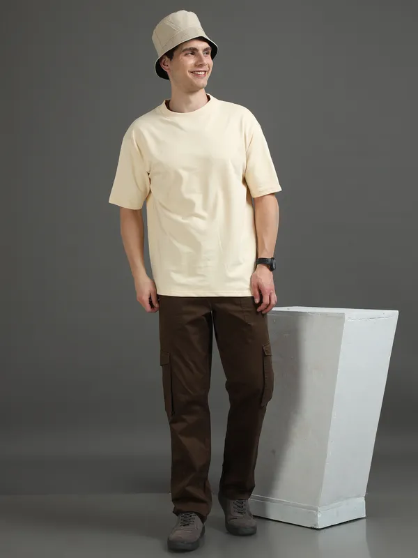 Beige_Cotton_Regular_Oversized_T-Shirt_For_Men