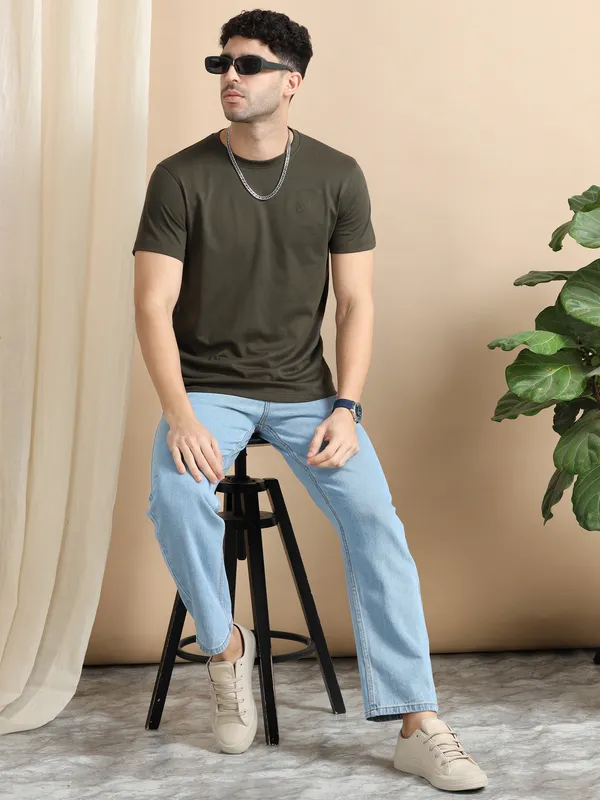 Olive_Green_Cotton_Regular_T-Shirt_For_Men