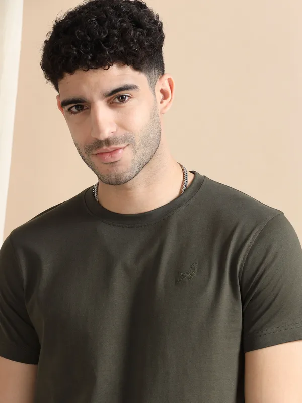 Olive_Green_Cotton_Regular_T-Shirt_For_Men