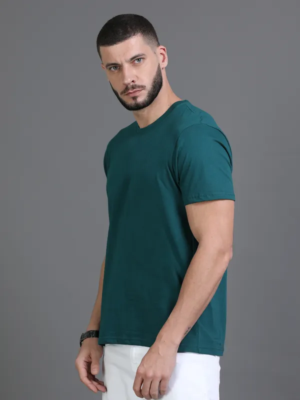 Dark_Green_Cotton_Regular_T-Shirt_For_Men