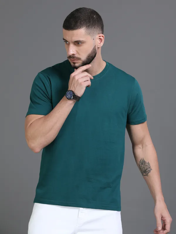 Dark_Green_Cotton_Regular_T-Shirt_For_Men