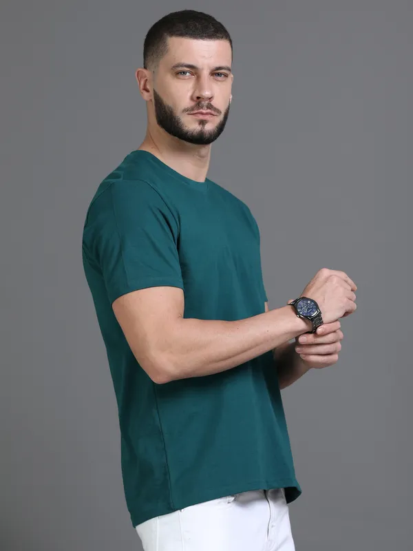 Dark_Green_Cotton_Regular_T-Shirt_For_Men
