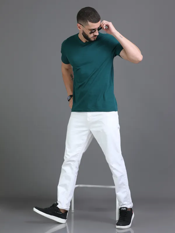 Dark_Green_Cotton_Regular_T-Shirt_For_Men