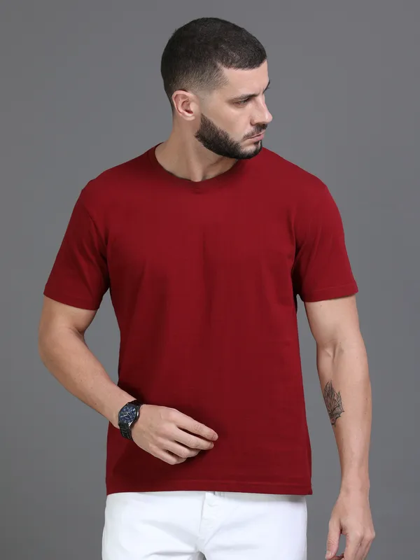 Maroon_Cotton_Regular_T-Shirt_For_Men