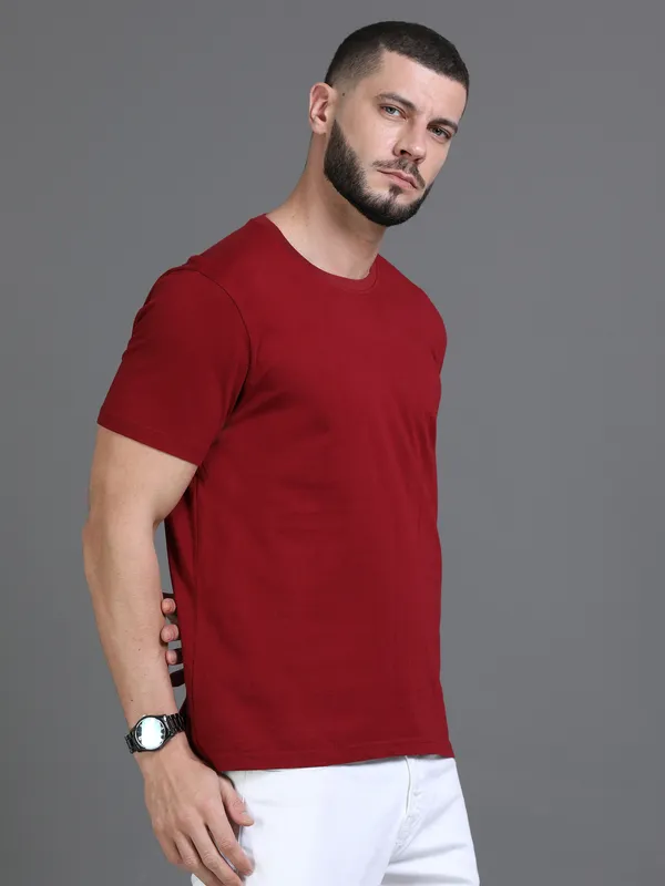 Maroon_Cotton_Regular_T-Shirt_For_Men