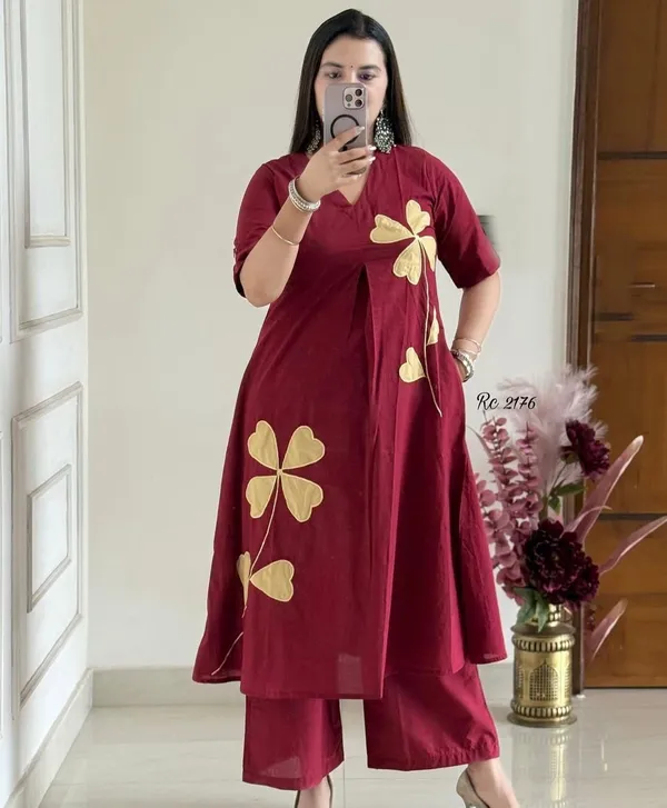 Maroon_Patch_Work_Cotton_Co-ord_Set_|_For_Women