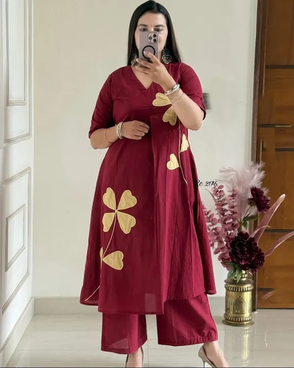 Maroon_Patch_Work_Cotton_Co-ord_Set_|_For_Women