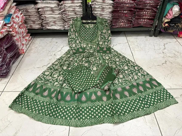 Green_Cotton_Printed_Kurta_With_Pant_And_Dupatta_Set_|_For_Women
