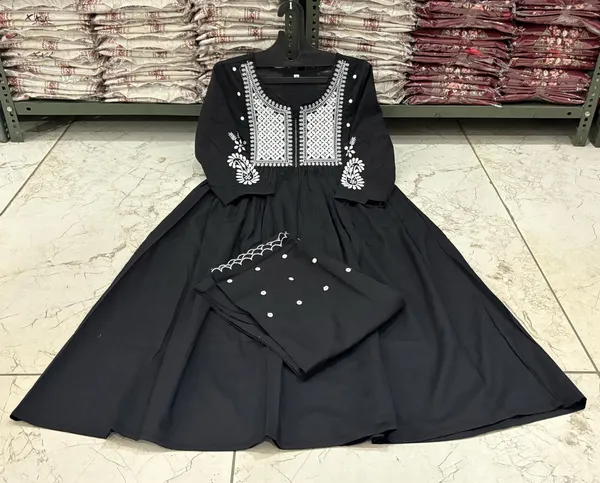 Black_Mirror_Work_Cotton_Blend_Anarkali_Kurta_with_Pant_Set_|_For_Women