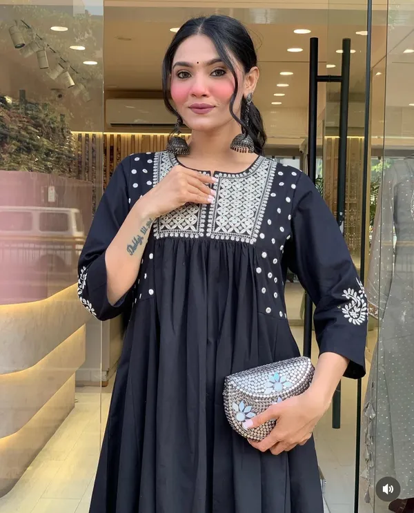 Black_Mirror_Work_Cotton_Blend_Anarkali_Kurta_with_Pant_Set_|_For_Women