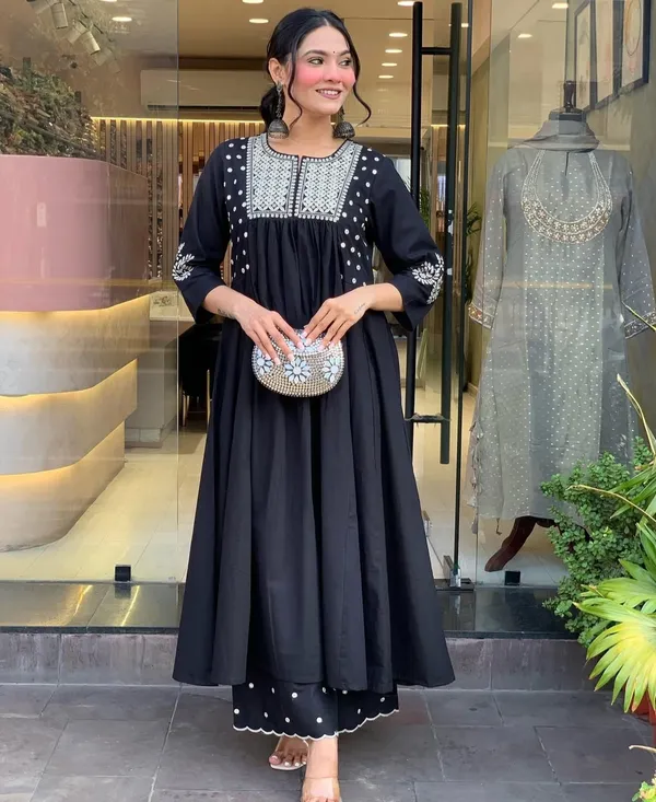 Black_Mirror_Work_Cotton_Blend_Anarkali_Kurta_with_Pant_Set_|_For_Women