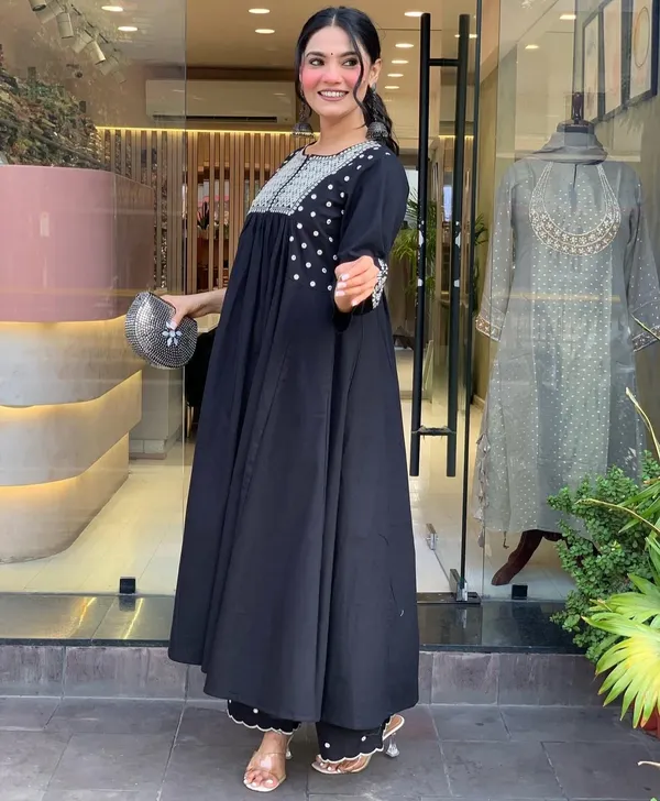 Black_Mirror_Work_Cotton_Blend_Anarkali_Kurta_with_Pant_Set_|_For_Women