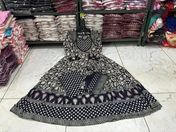 Black__Cotton_Printed_Kurta_With_Pant_And_Dupatta_Set_|_For_Women
