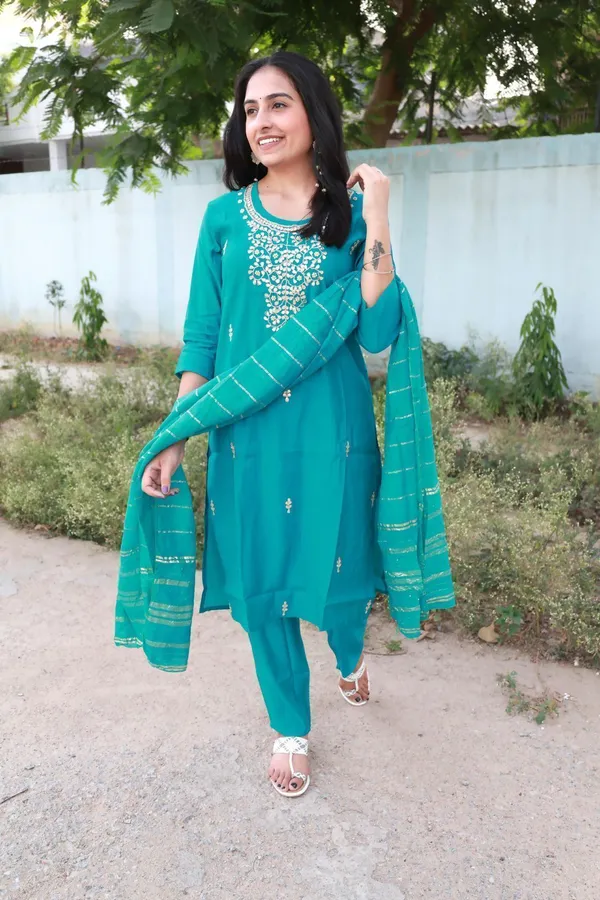 Blue_Embroidered_Kurta_With_Pant_And_Dupatta_Set_|_For_Women