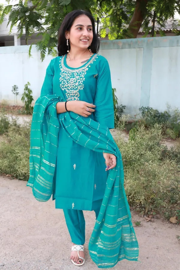 Blue_Embroidered_Kurta_With_Pant_And_Dupatta_Set_|_For_Women
