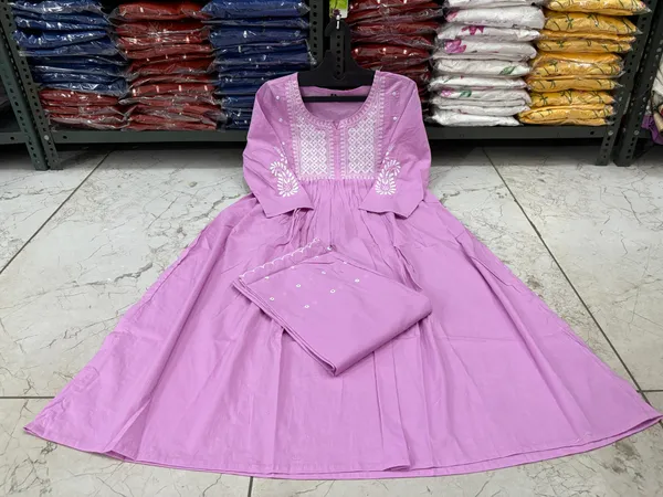 Blush_Pink_Mirror_Work_Cotton_Anarkali_Kurta_with_Pant_Set_|_For_Women