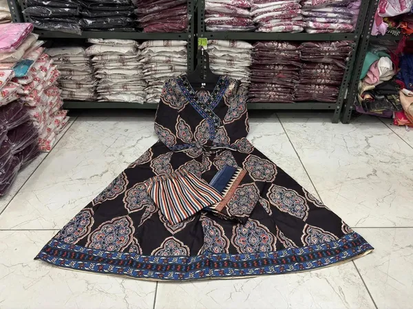 Black_Printed_Anarkali_Kurta_With_Pant_And_Dupatta_Set_|_For_Women
