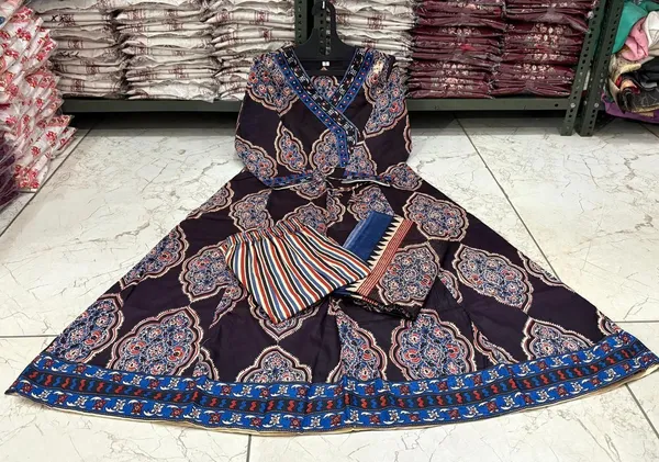 Black_Printed_Anarkali_Kurta_With_Pant_And_Dupatta_Set_|_For_Women