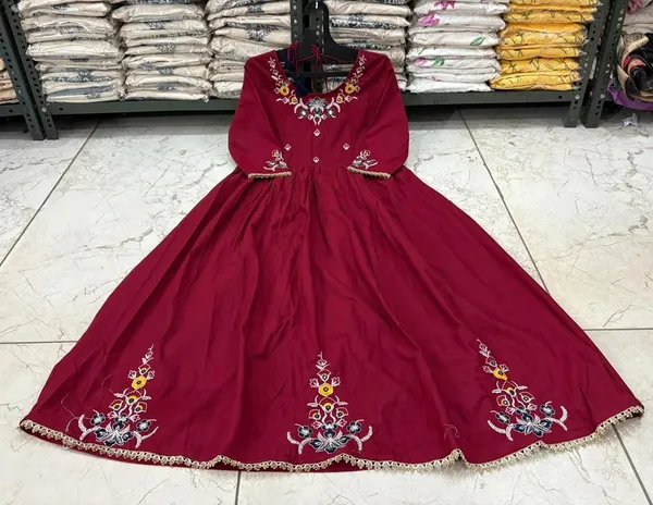 Maroon_Embroidered_Anarkali_Kurta_With_Pant_And_Dupatta_Set_|_For_Women