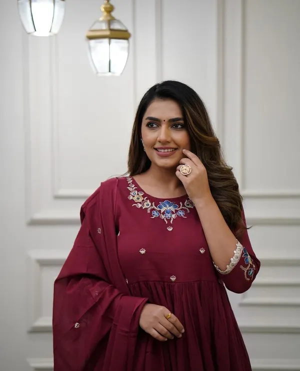 Maroon_Embroidered_Anarkali_Kurta_With_Pant_And_Dupatta_Set_|_For_Women