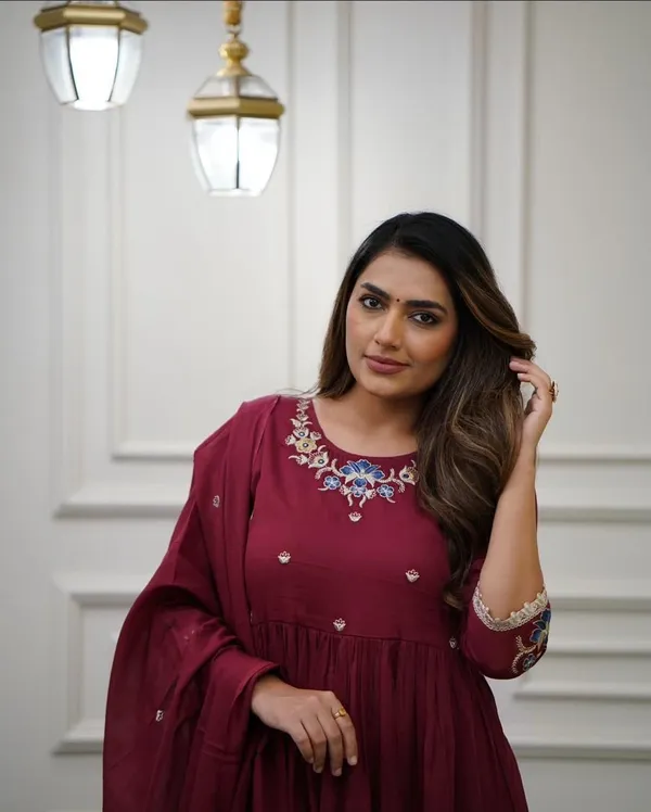 Maroon_Embroidered_Anarkali_Kurta_With_Pant_And_Dupatta_Set_|_For_Women