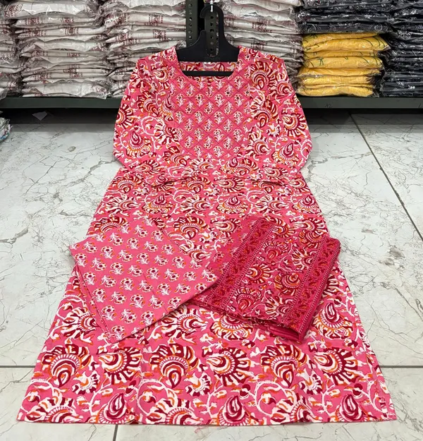 Pink_Printed_Cotton_Kurta_With_Pant_And_Dupatta_Set_|_For_Women