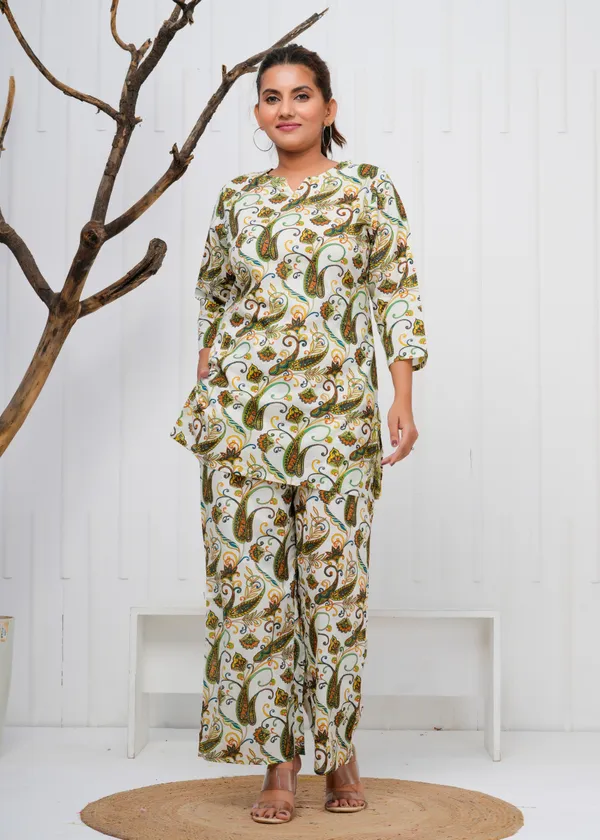 Beige_Printed_Cotton_Co-Ord_Set_|_For_Women