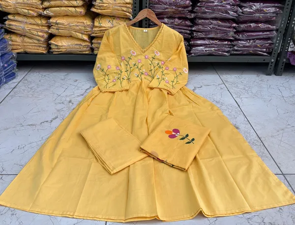 Yellow_Cotton_Embroidered_Kurta_With_Pant_And_Dupatta_Set_|_For_Women