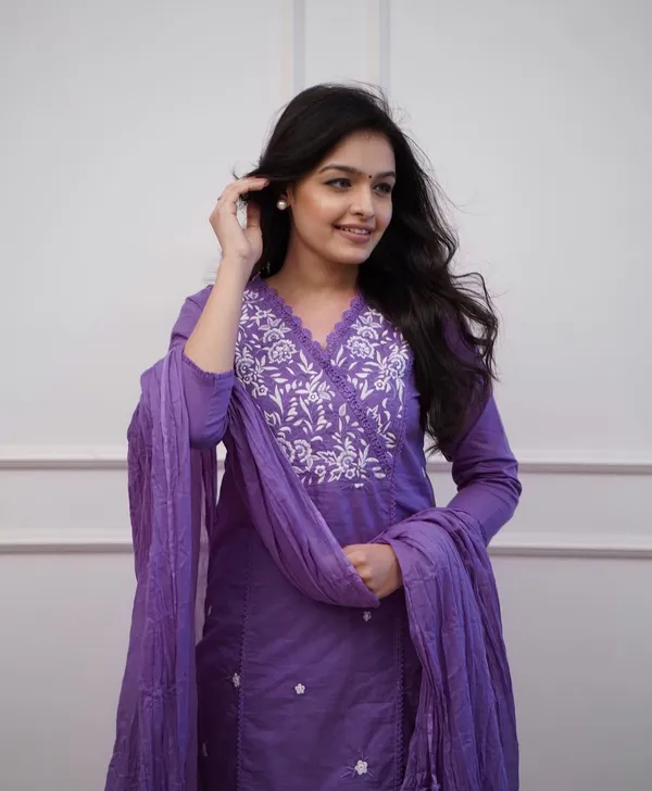 Lavender_Embroidered_Cotton_Kurta_With_Pant_And_Dupatta_Set_|_For_Women